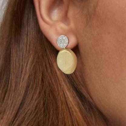 14K Diamond With  Brushed Gold Drop Stud Earrings
