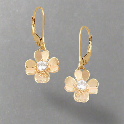 Gold Plated Surgical Steel Flower CZ Earrings