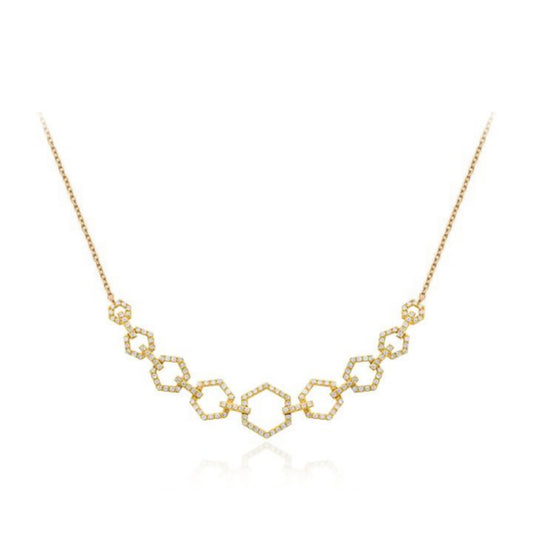 Gold Plated Sterling Silver Hexagon CZ Bar Necklace