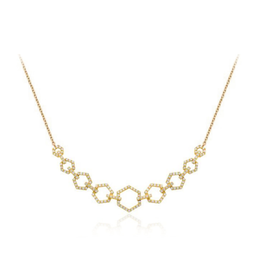 Gold Plated Sterling Silver Hexagon CZ Bar Necklace