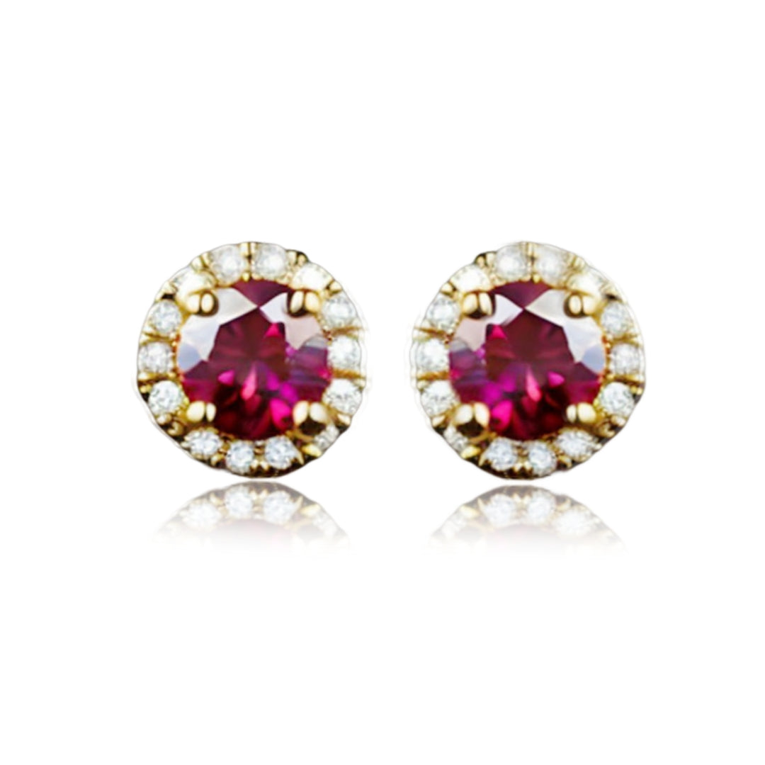 Gold Plated Surgical Steel Halo Ruby CZ Stud Earrings