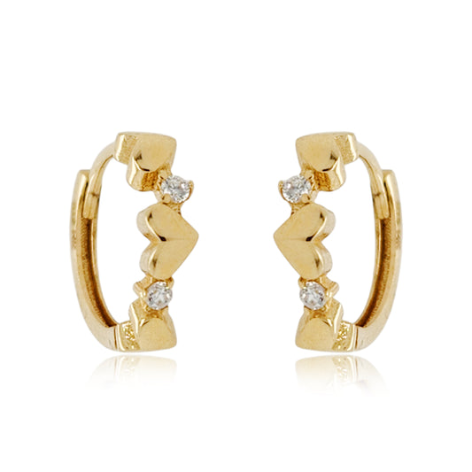 Gold Small Round Hearts with CZ Hoop Earrings