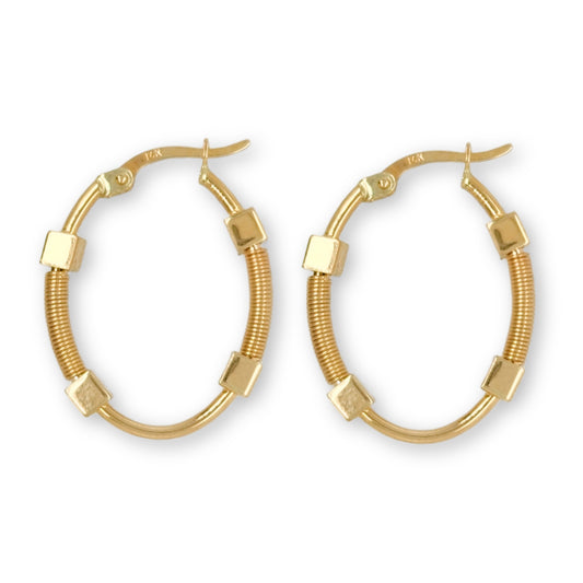 14k Gold Squares on Oval Hoop Earrings