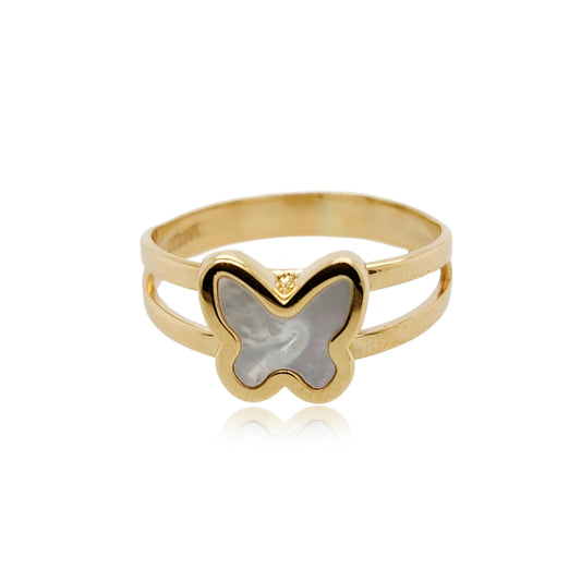 14k Gold Double Row Mother of Pearl Butterfly Ring