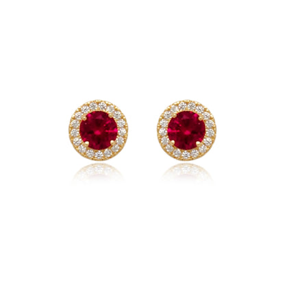 14k Gold Micropave Border with Color CZ Center Stud Earrings
