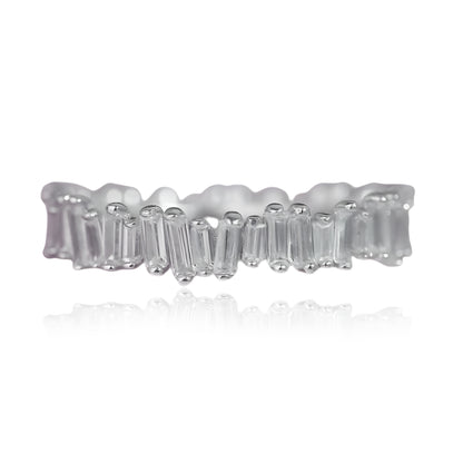 Sterling Silver Wavy Baguette Eternity Band CZ Ring