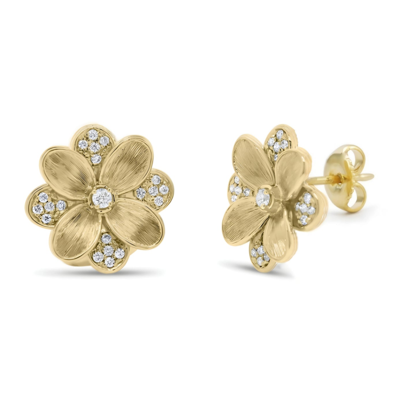 Sterling Silver Gold Plated Flower With CZ Stud Earring