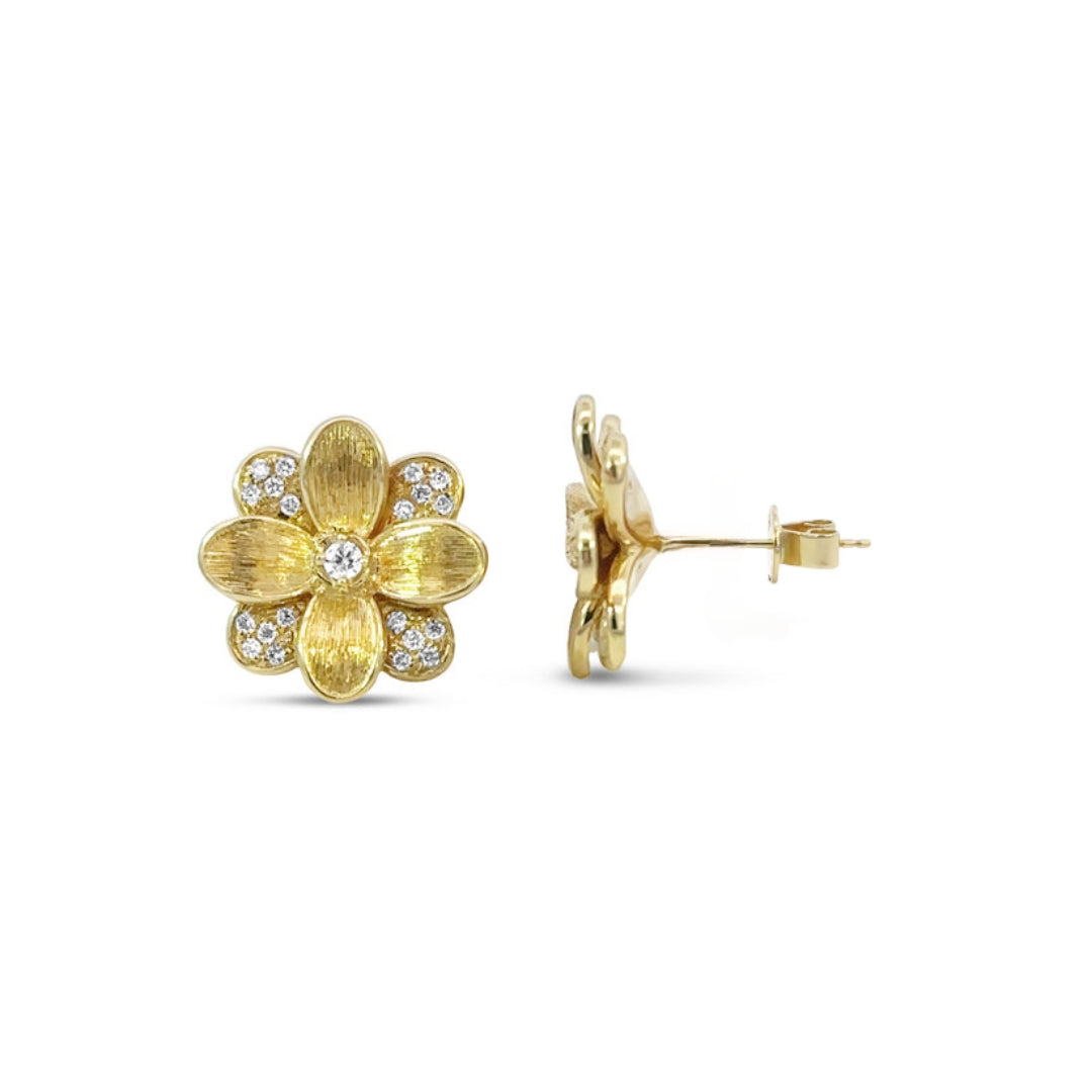 Sterling Silver Gold Plated Flower With CZ Stud Earring