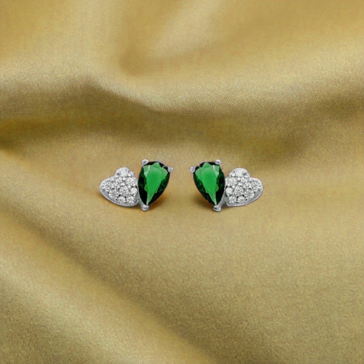 Sterling Silver Micropave Heart With Colored Pear CZ Stud Earring