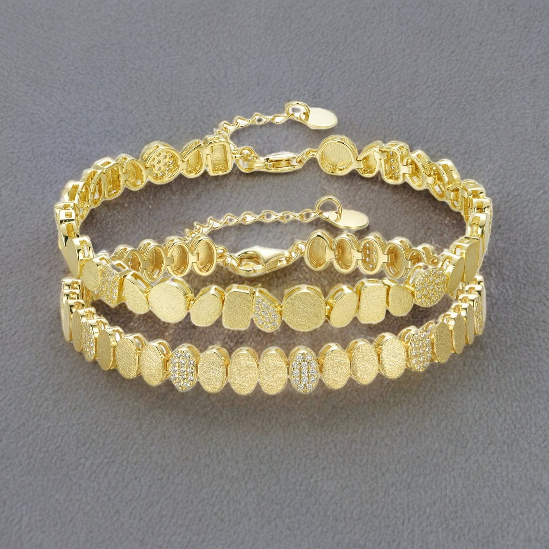 Gold Plated Sterling Silver Multi Shaped Link Bracelet