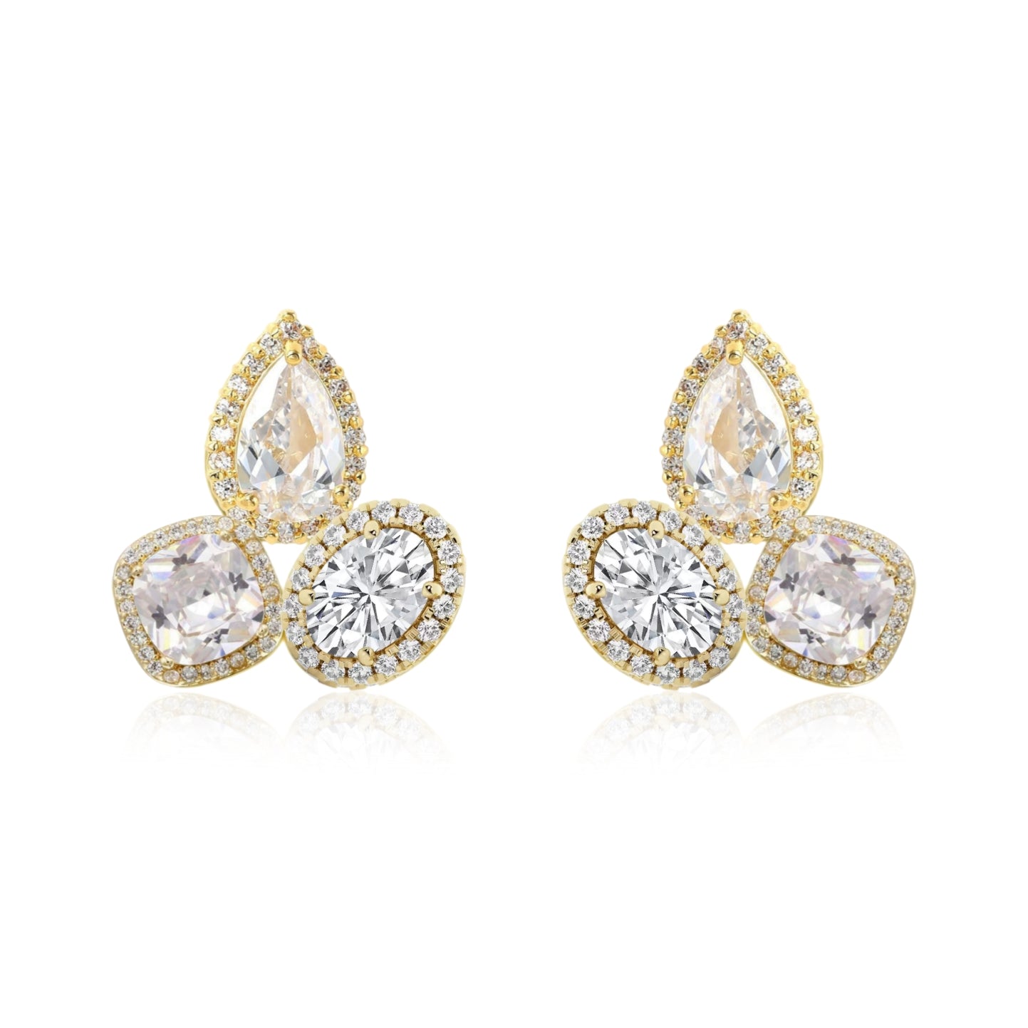 Sterling Silver CZ Halo Around Three Stone Stud Earring