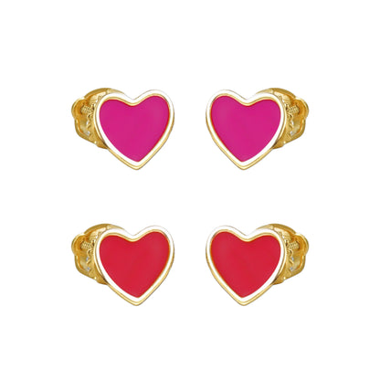 Gold Plated Surgical Steel Enamel Heart Stud Earrings