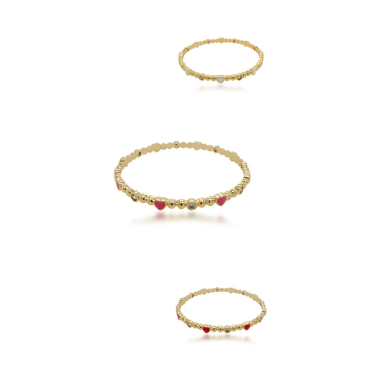 Gold Plated Enamel Balls and Hearts Children's Bangle