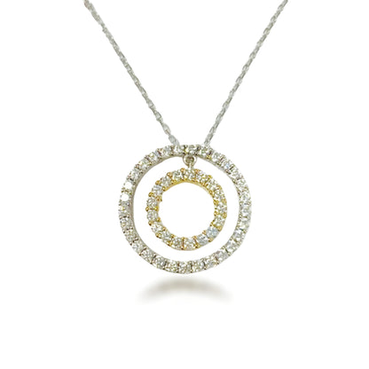 Sterling Silver Two Tone Circle Pendant On Diamond Cut Chain