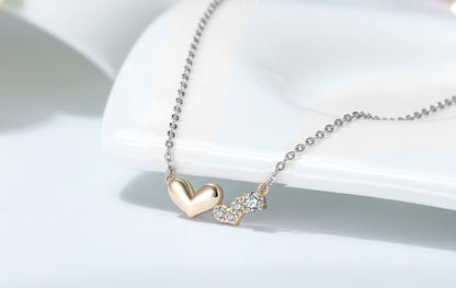 Sterling Silver Gold Plated Double Heart On Rhodium Chain Necklace