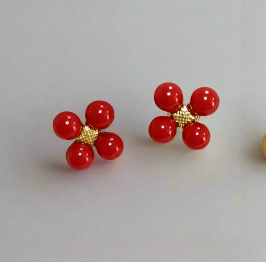 Gold-plated Surgical Steel Four Bead Stud Earrings