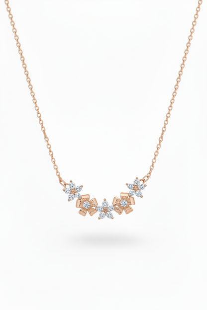Rose Gold Plated Sterling Silver Flower Bar Necklace