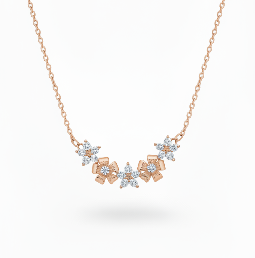 Rose Gold Plated Sterling Silver Flower Bar Necklace