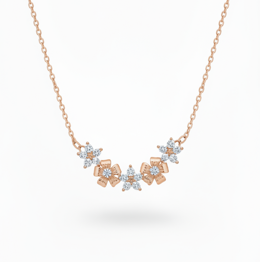 Rose Gold Plated Sterling Silver Flower Bar Necklace