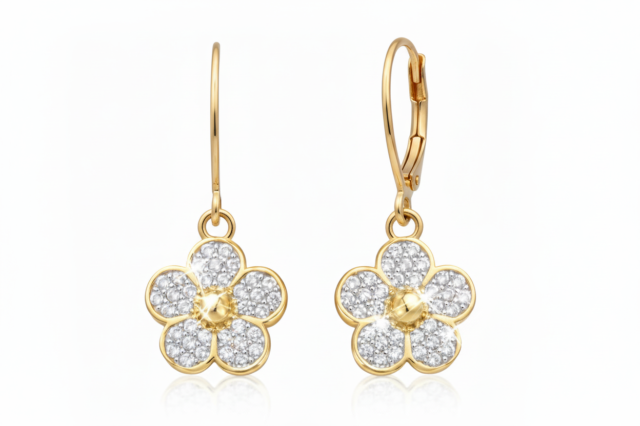 Gold Plated Surgical Steel Micropave Flower CZ Earrings