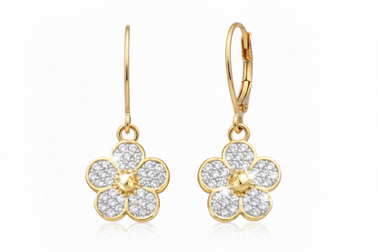 Gold Plated Surgical Steel Micropave Flower CZ Earrings