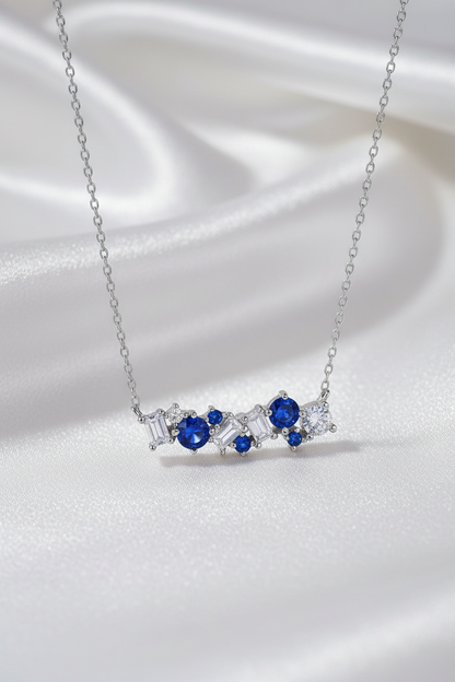 Sterling Silver CZ and Baguette Bar Necklace