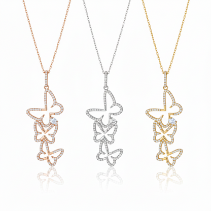 Sterling Silver Cascading CZ Butterfly Pendant Necklace