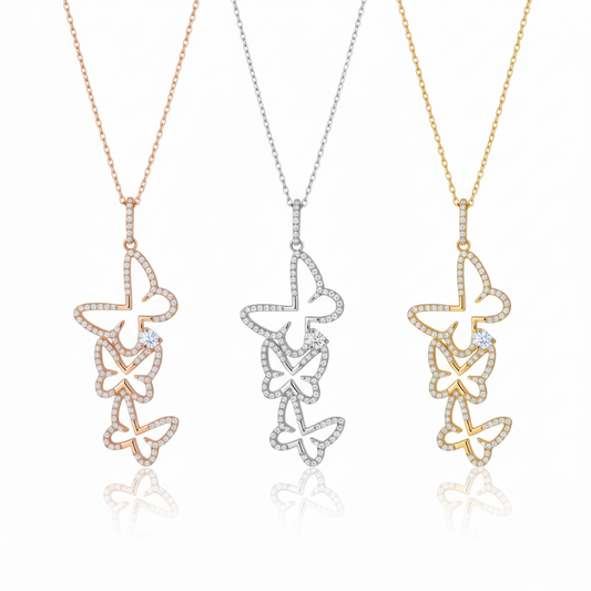 Sterling Silver Cascading CZ Butterfly Pendant Necklace