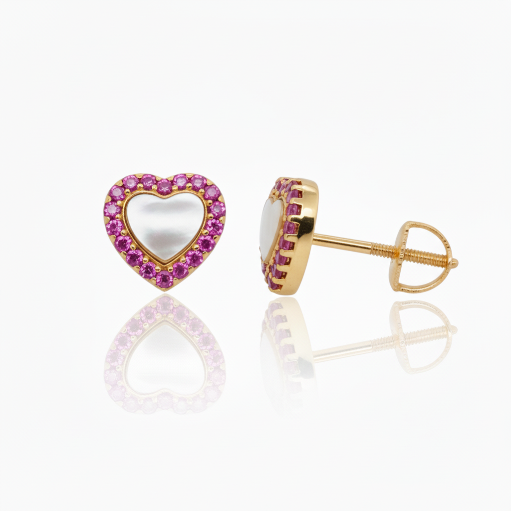 Kids Heart Stud Earrings - Gold Plated Surgical Steel - Hypoallergenic