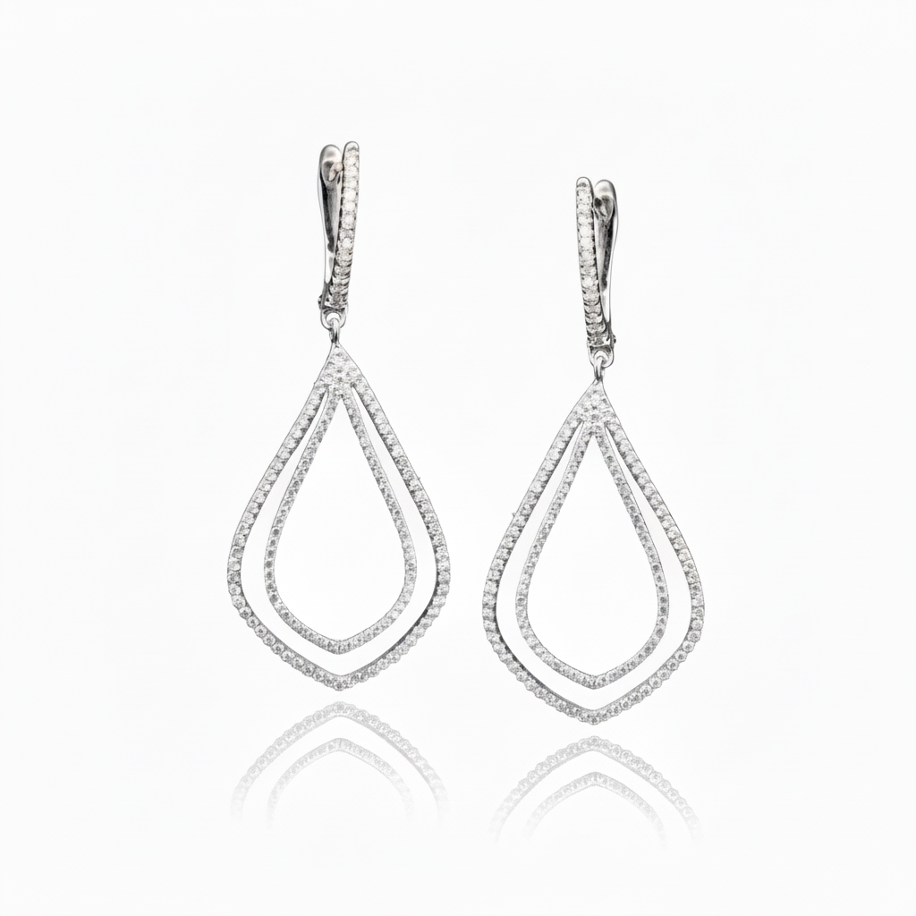 Rhodium Plated Sterling Silver Double Flame Micropave Earrings
