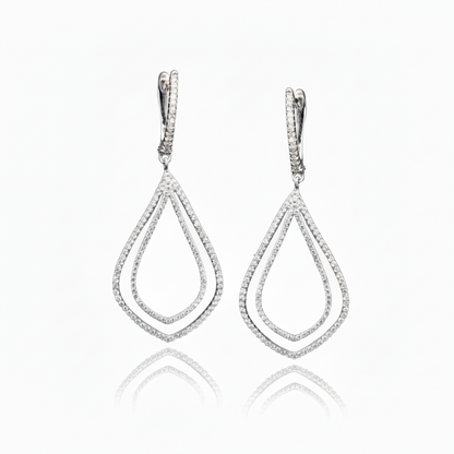 Rhodium Plated Sterling Silver Double Flame Micropave Earrings