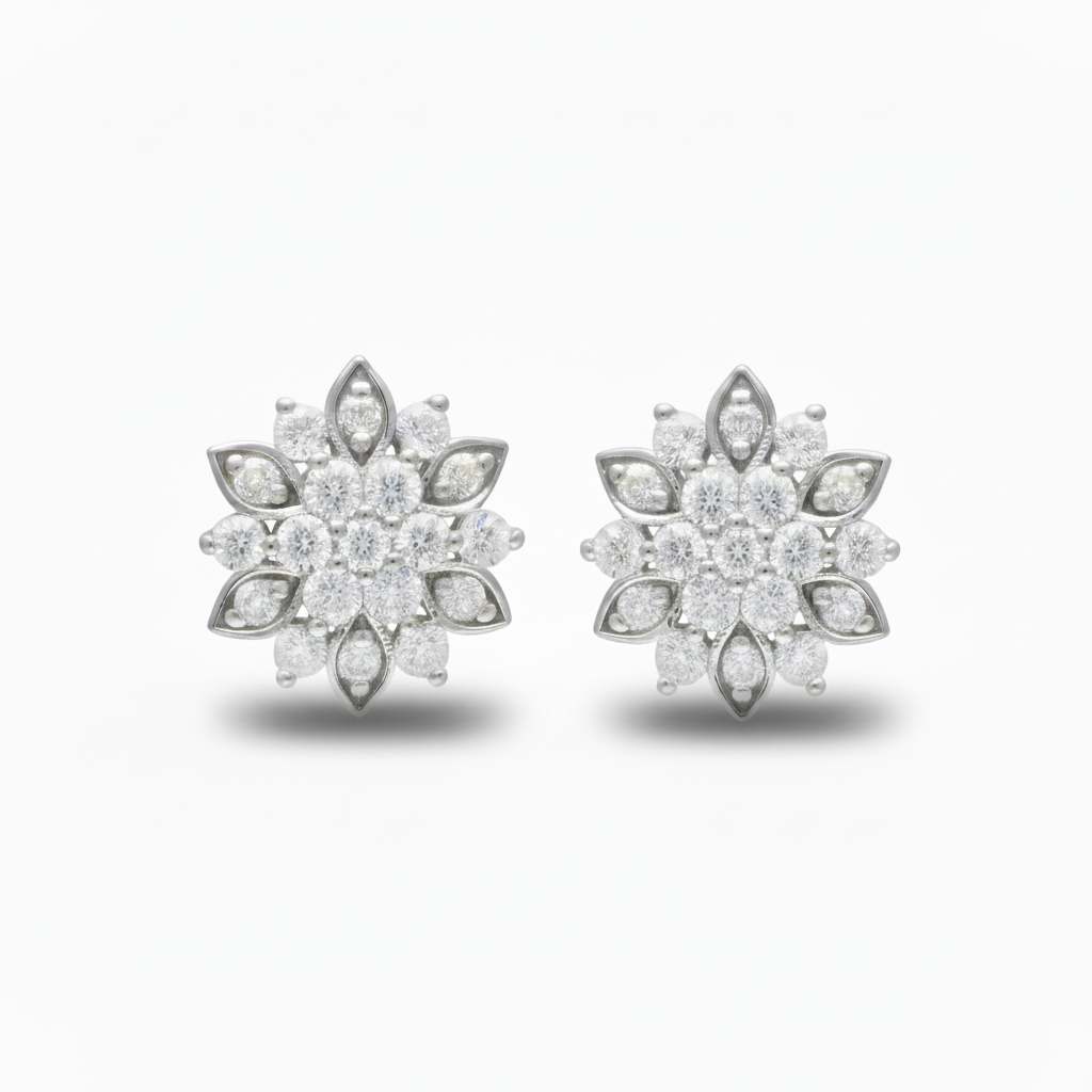 Sterling Silver Micropave CZ Flower Stud Earrings