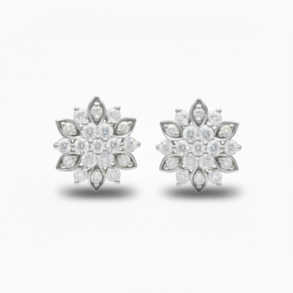 Sterling Silver Micropave CZ Flower Stud Earrings