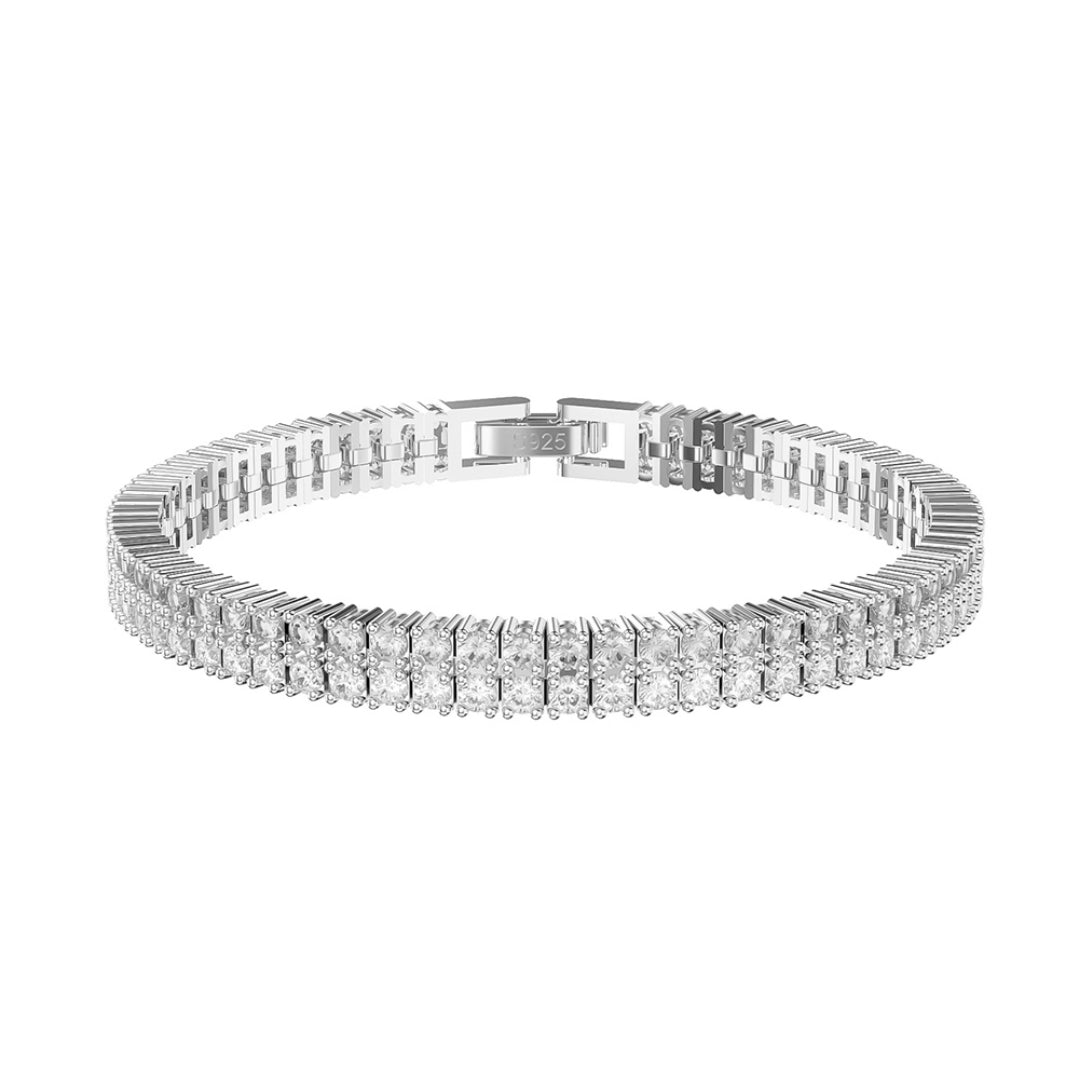 Sterling Silver Double Row CZ Bracelet With Fold Over Clasp