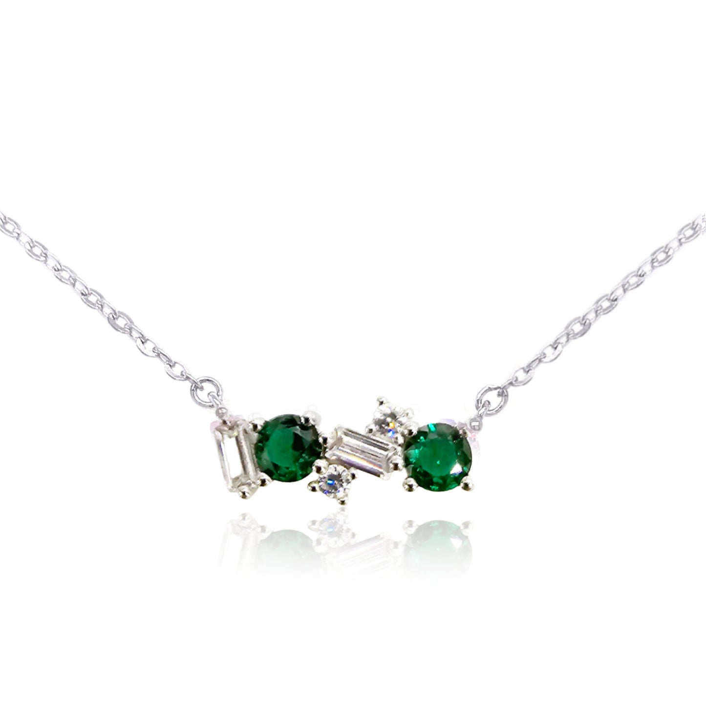Sterling Silver Pink or Clear and Emerald Bar Necklace