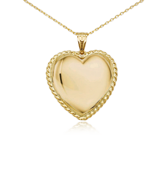 14k Gold Shiny Puffy Heart Pendant Necklace
