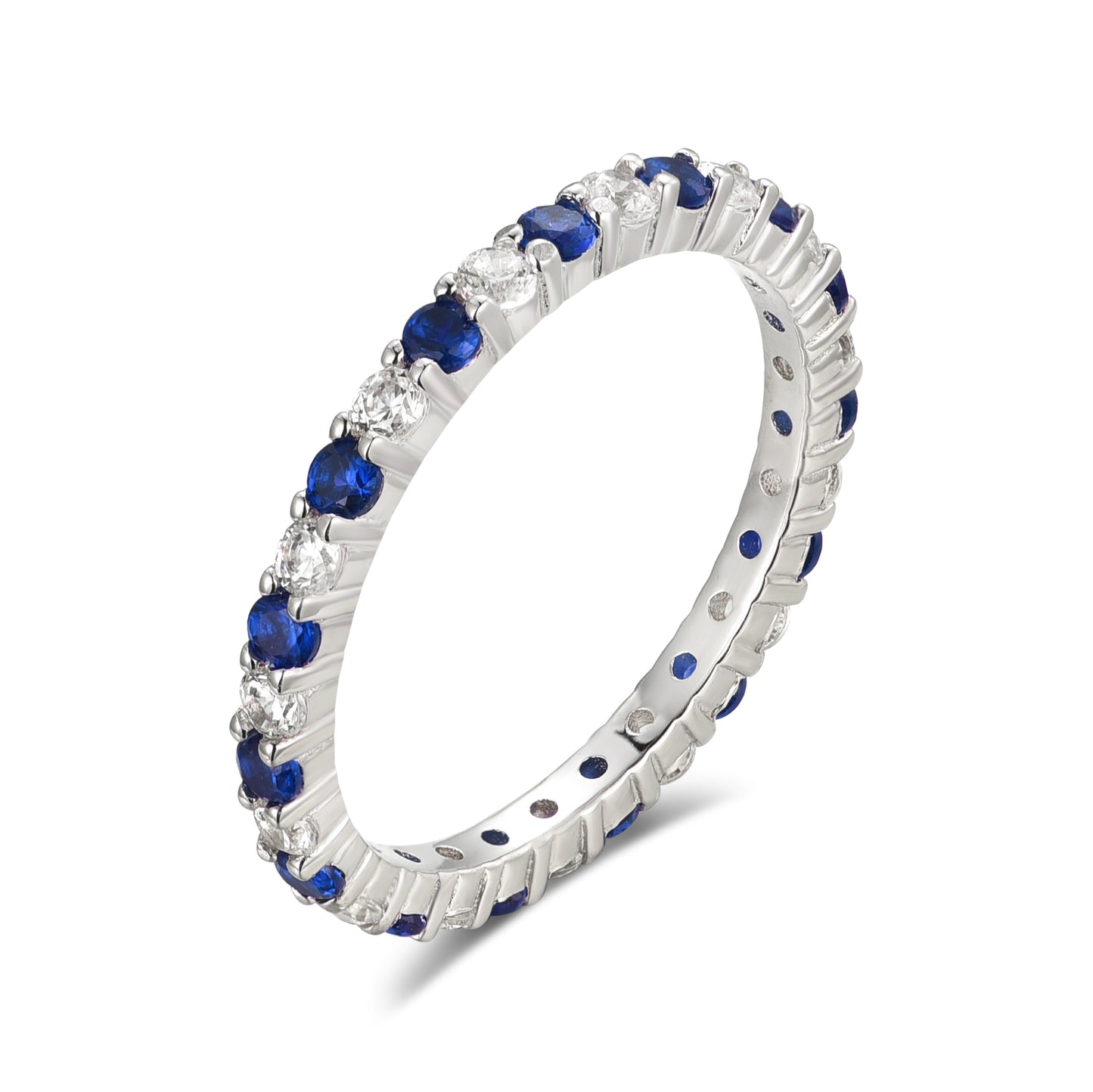 Rhodium Plated Sterling Silver Alternating Clear and Colorful CZ Eternity Band Ring