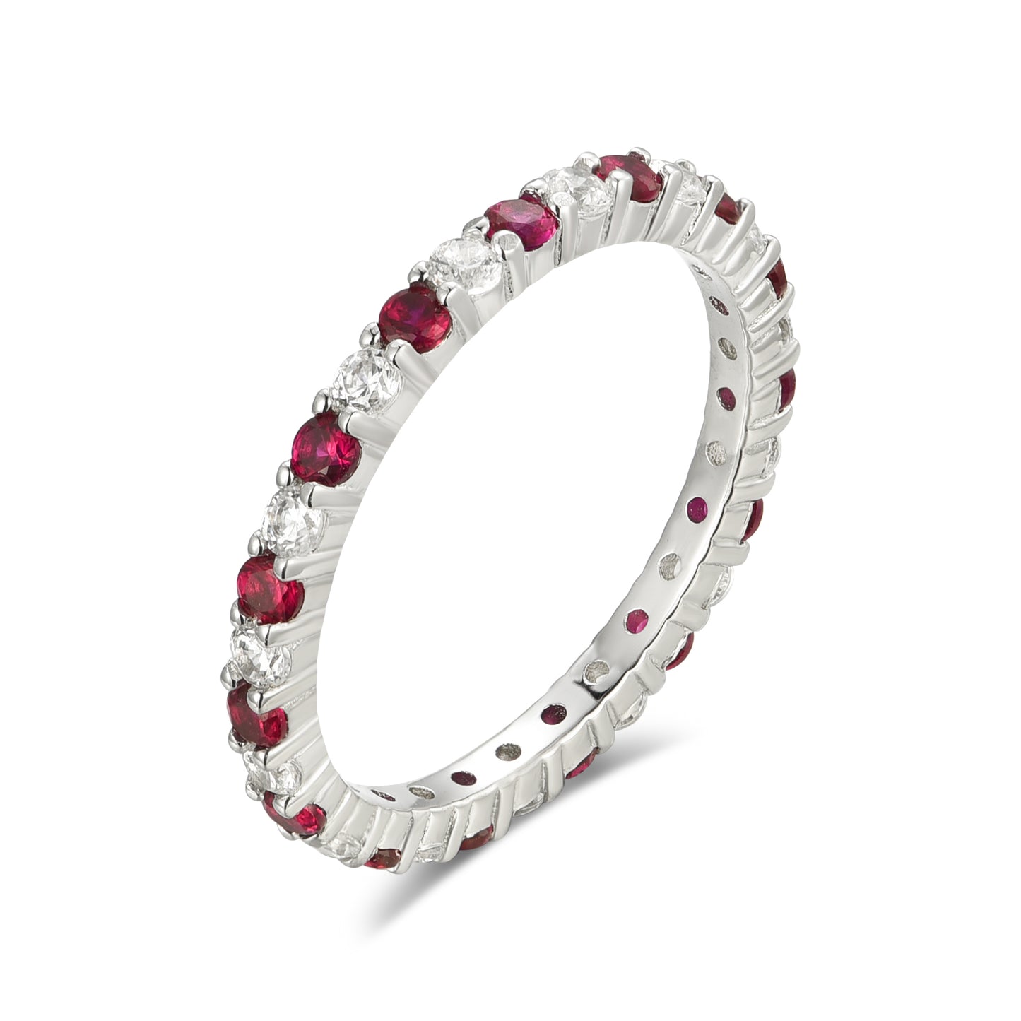 Rhodium Plated Sterling Silver Alternating Clear and Colorful CZ Eternity Band Ring