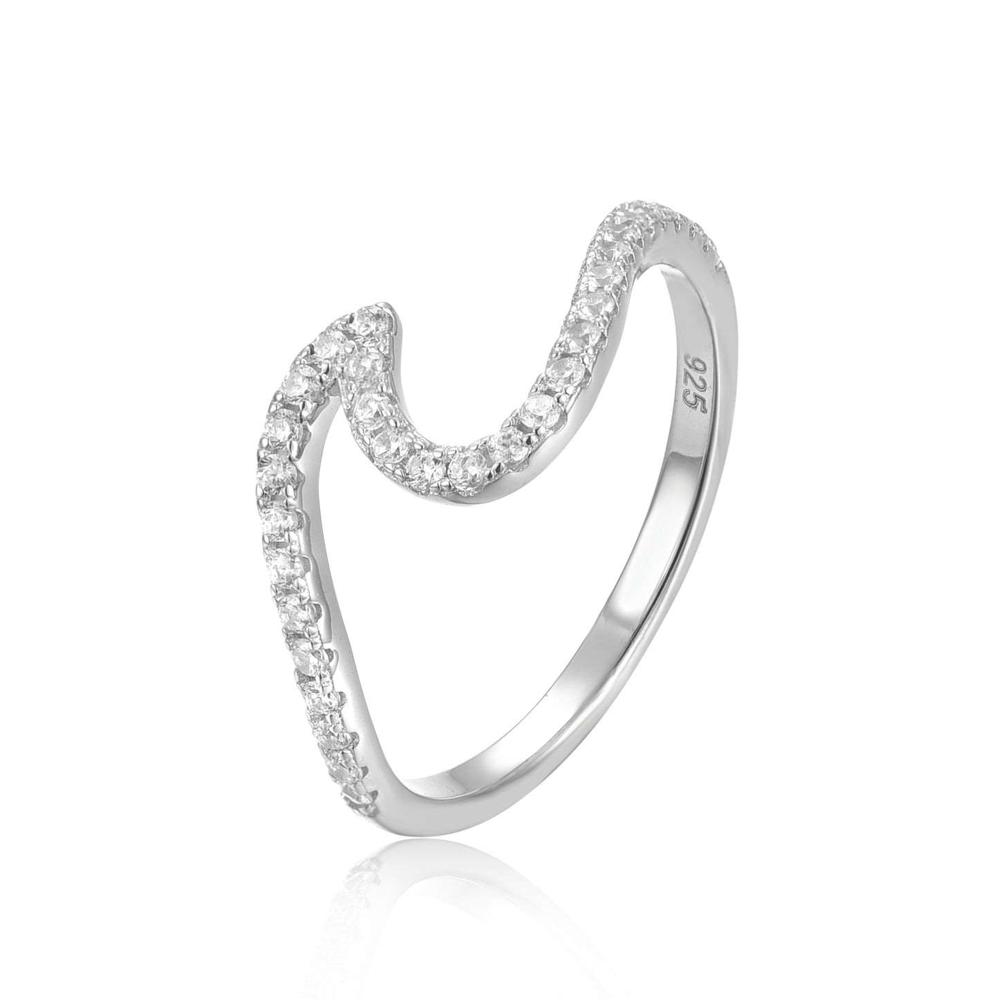 Sterling Silver Micropave Wave Design Ring