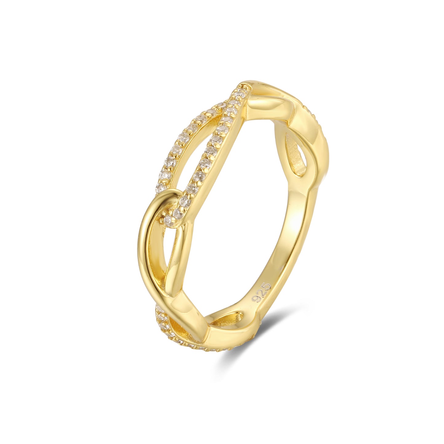 Micron Gold Plated Sterling Silver Micropave Interlocking Loop Ring