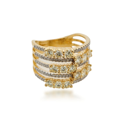 14K Gold Clear and Yellow Diamond Ring