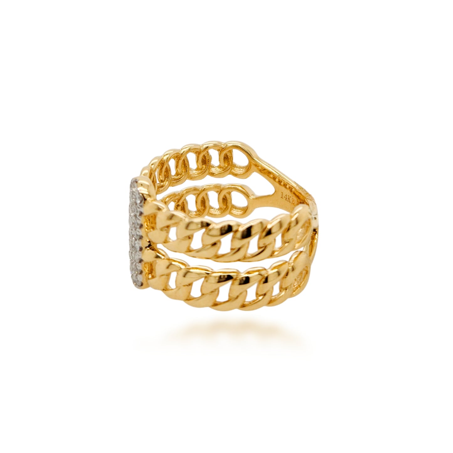 14K Gold Double Row With Diamond Bar Ring