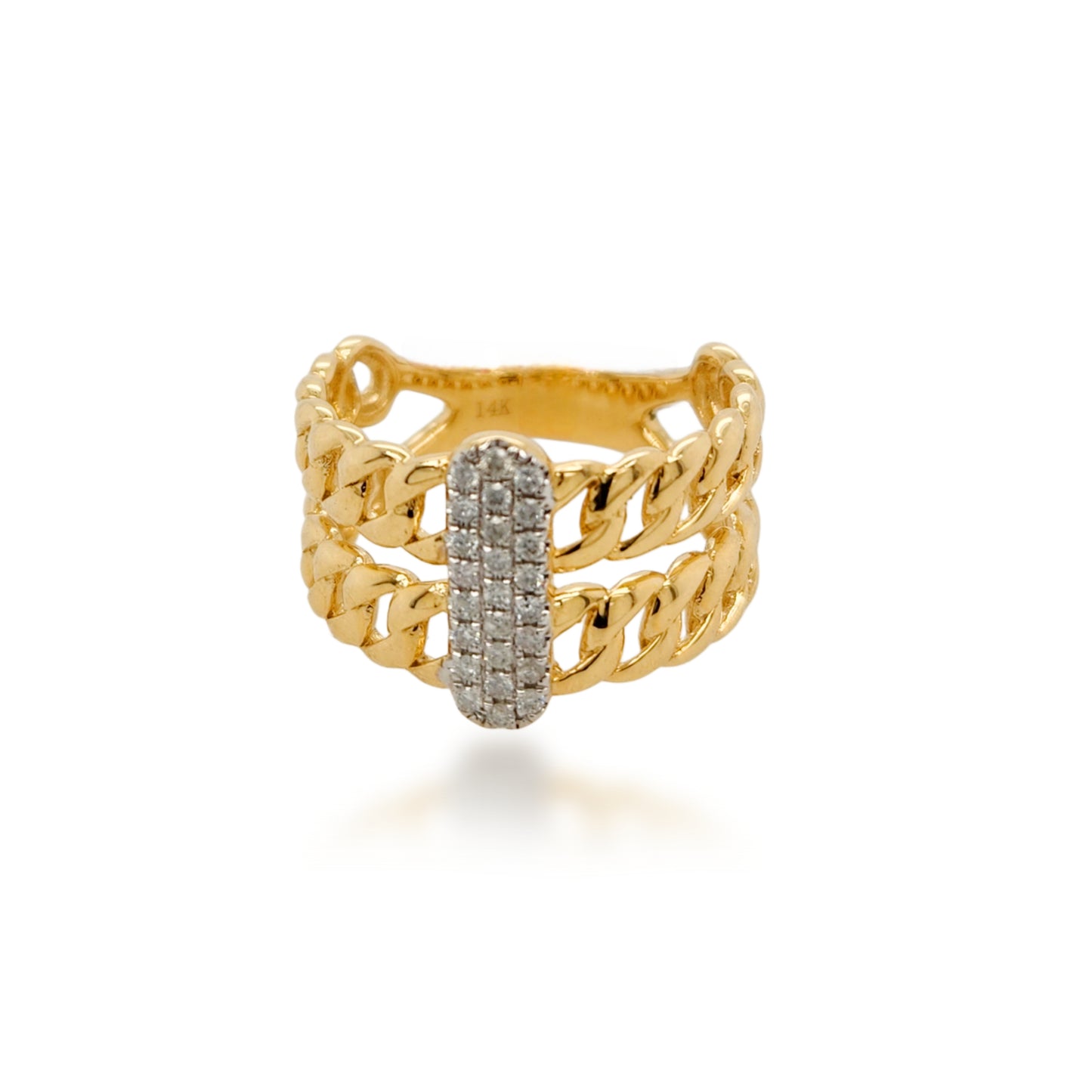 14K Gold Double Row With Diamond Bar Ring