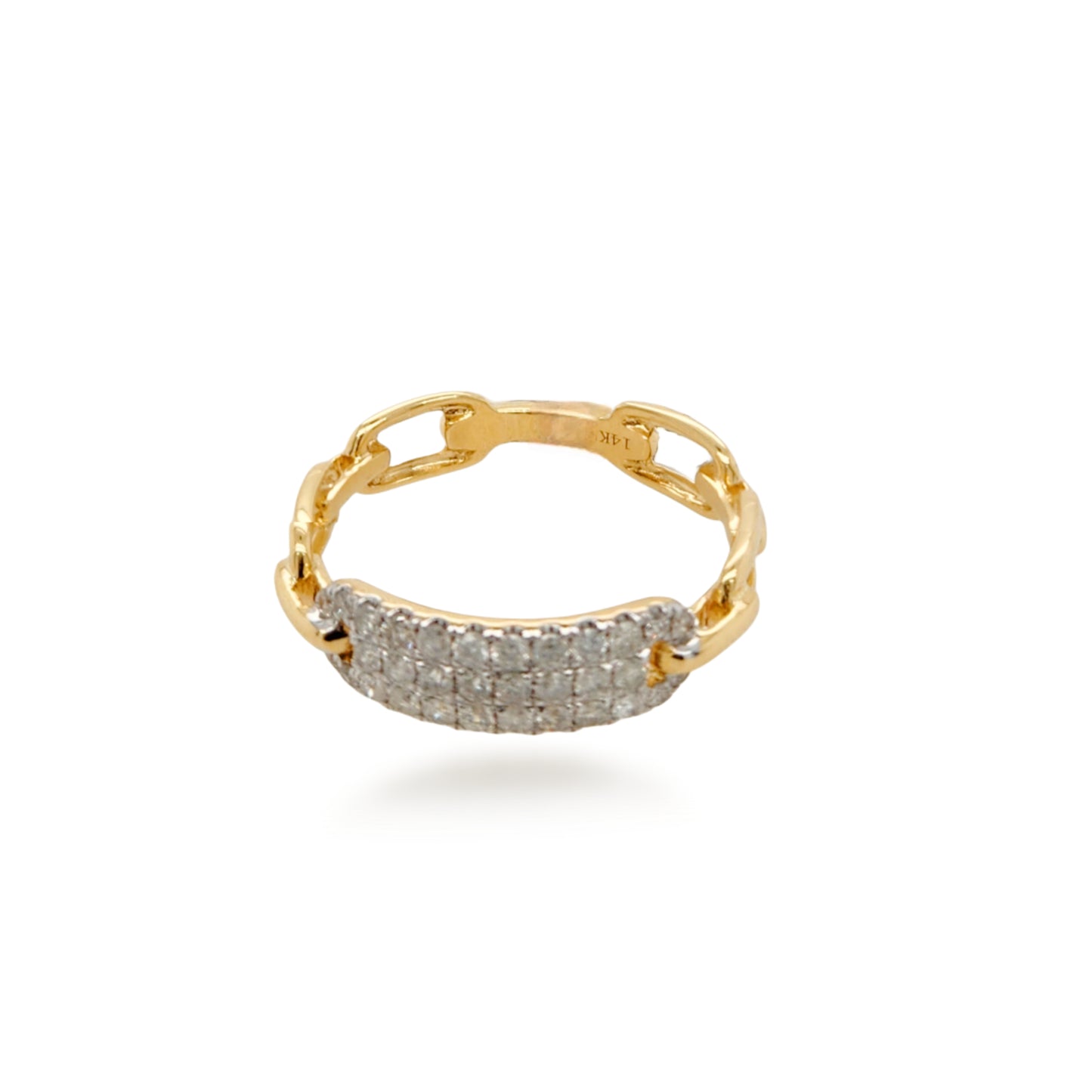 14K Gold Paperclip With Diamond Bar Ring