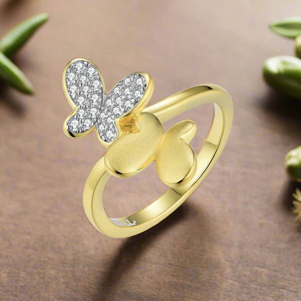 Gold Plated Sterling Silver Double Butterfly Ring