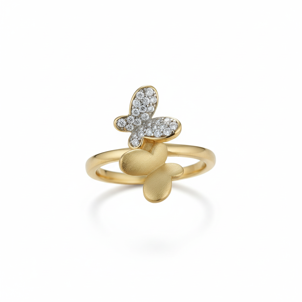 Gold Plated Sterling Silver Double Butterfly Ring