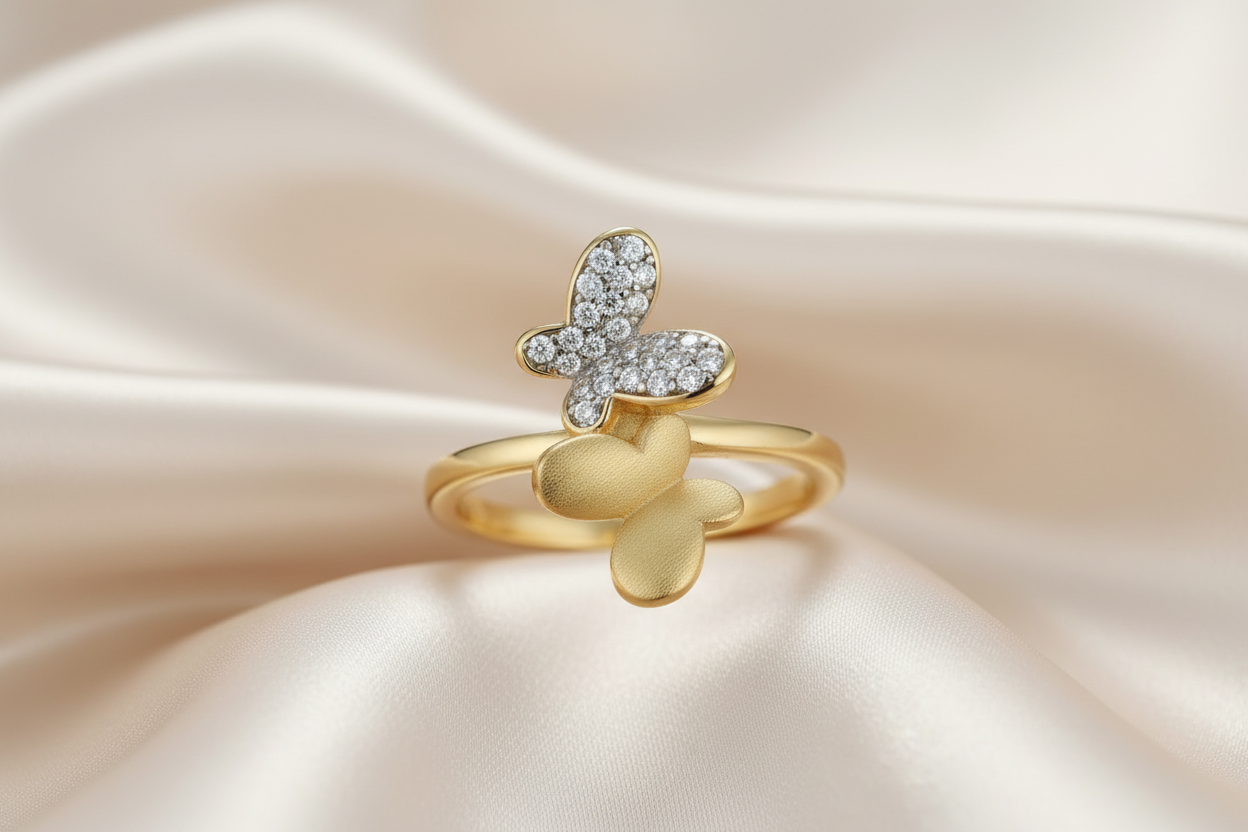 Gold Plated Sterling Silver Double Butterfly Ring
