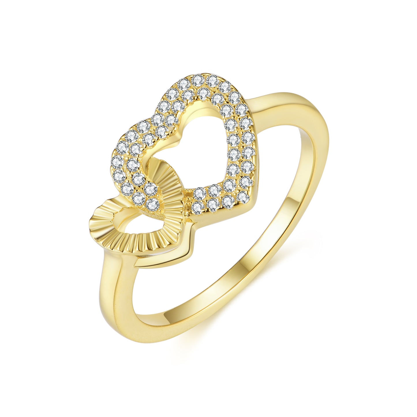 Gold-plated Sterling Silver Micropave Interlocking Shapes Ring