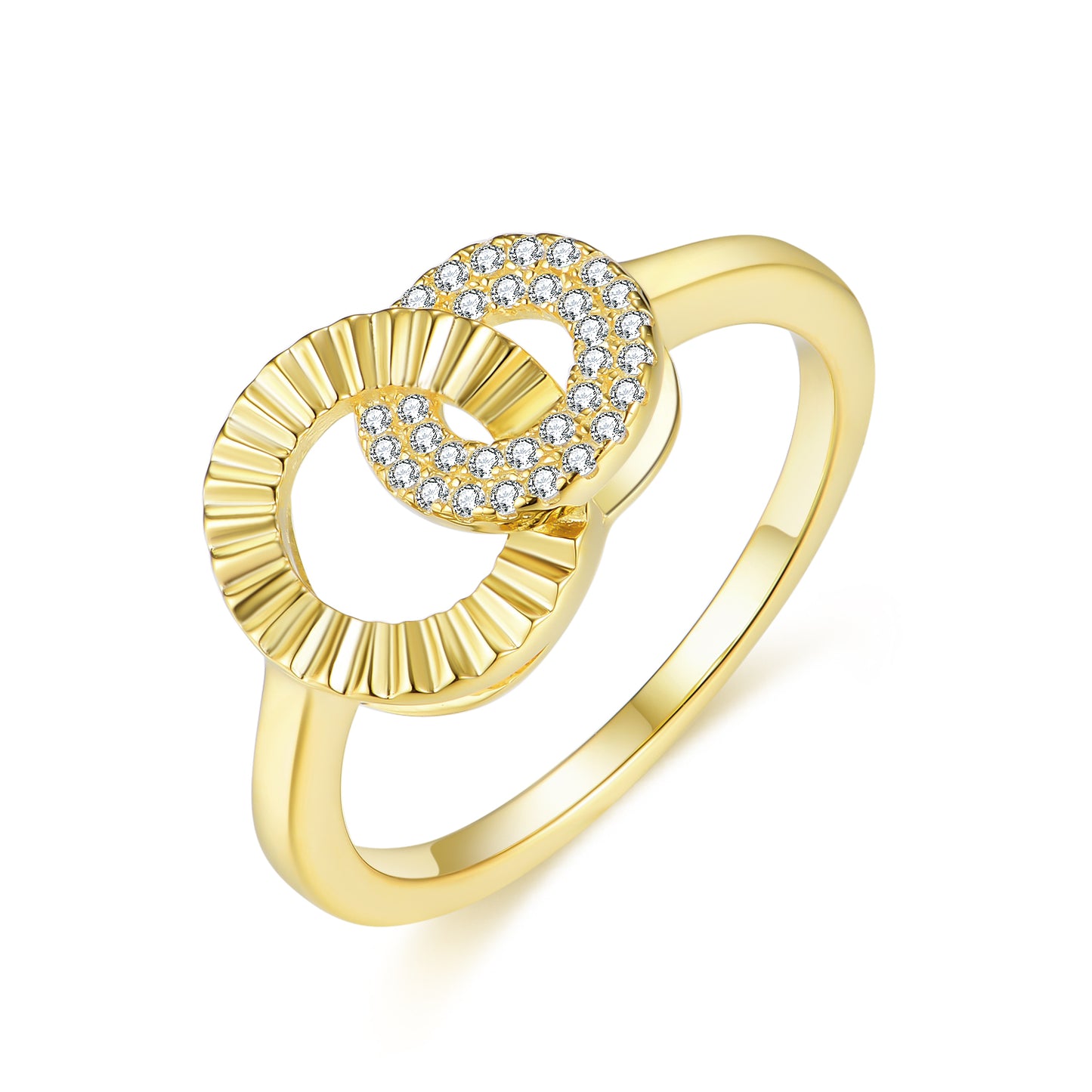 Gold-plated Sterling Silver Micropave Interlocking Shapes Ring