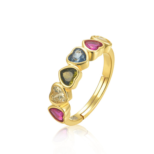 Sterling Silver Gold Plated Multicolor Heart Ring